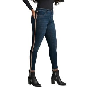 Abercrombie Fitch Simone High Rise Ankle Jean Size 4 27 Tuxedo Stripe Fringe